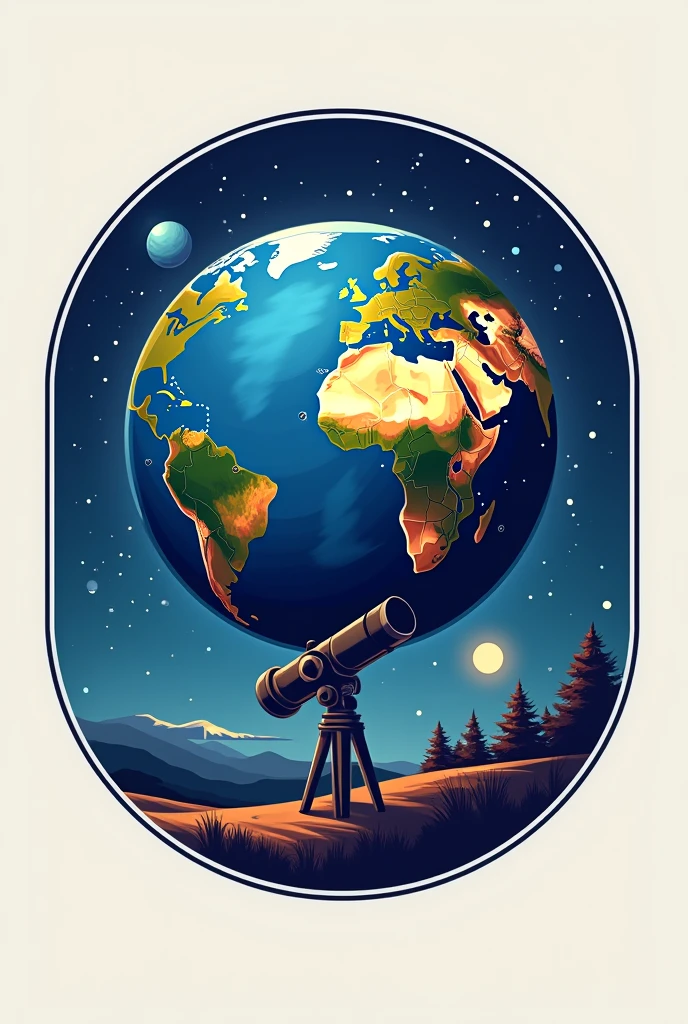 Make a logo for an astronomy community with planet earth and a telescope