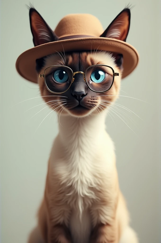 Siamese cat with glasses and hat