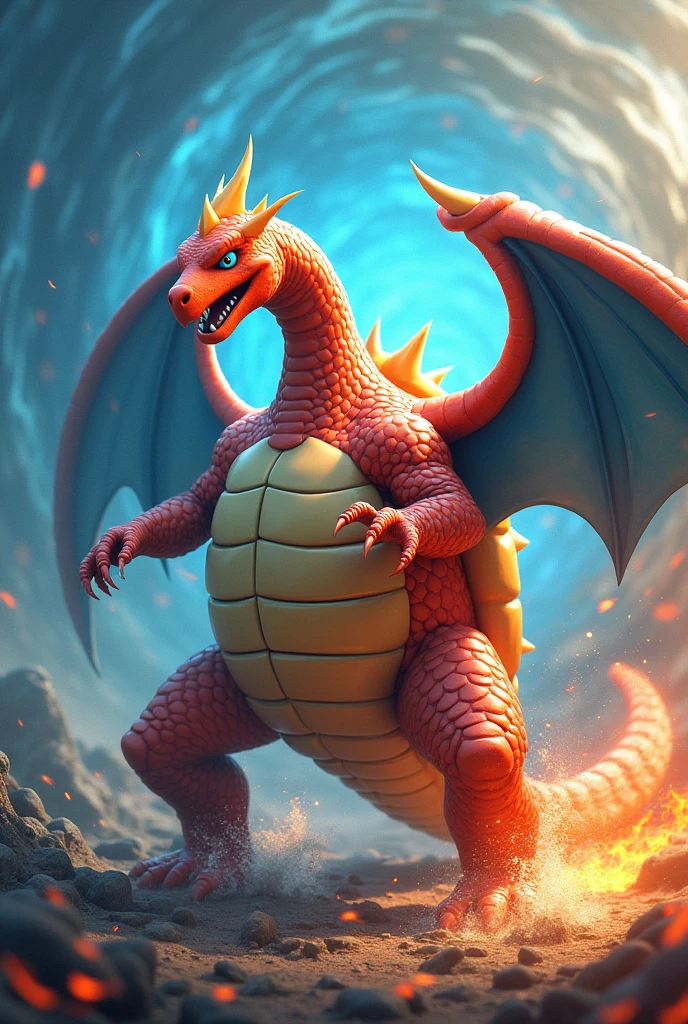 a fusion between Blastoise and Charizard