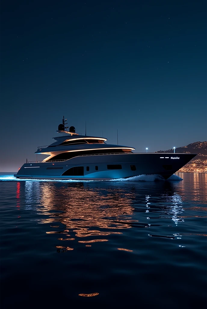 Yate sunseeker llamado Mastache en la noche 