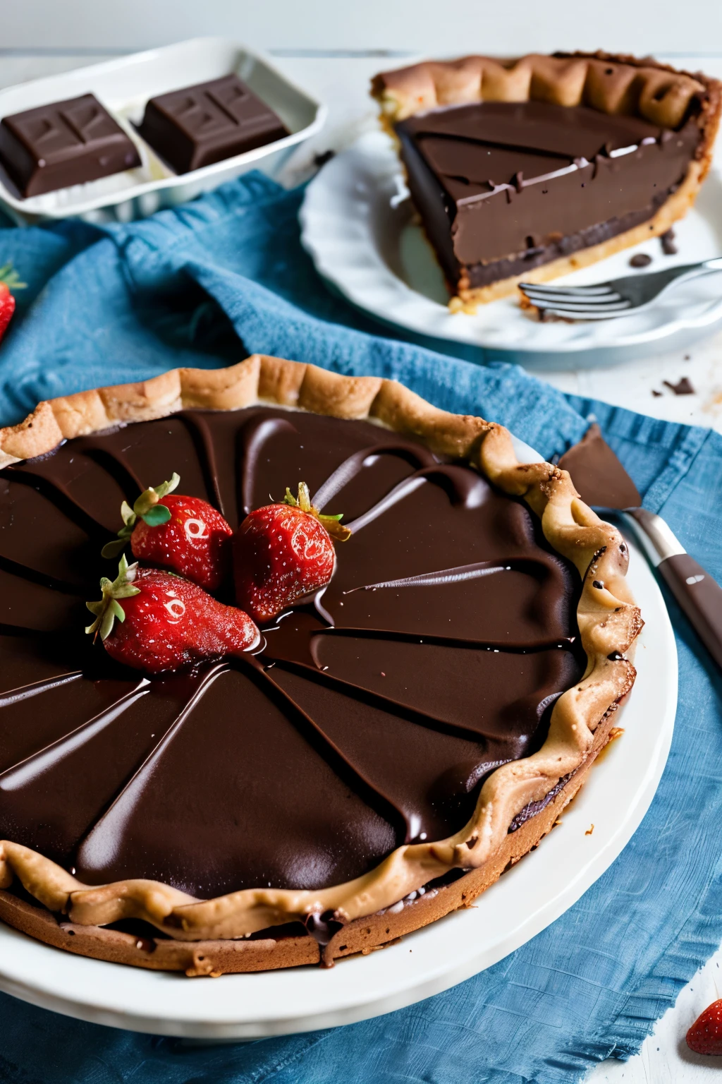 a scrumptious slice of chocolate and strawberry cake, highly detailed, studio lighting, cinematic, photorealistic, 8k, best quality, masterpiece, intricate textures, glossy frosting, fresh strawberries, melted chocolate drizzle, bokeh background, dramatic shadows and highlights, warm color tones, professional food photography
