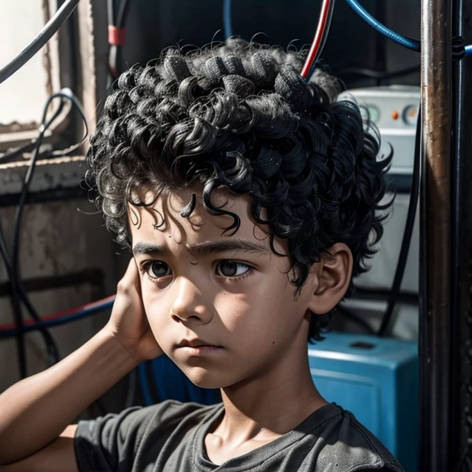 A boy gets electrocuted after touching a broken electric wire and ends up covered in soot