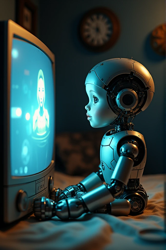 Robot boy watching tv