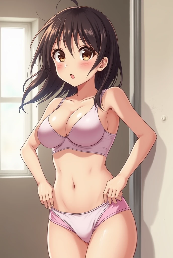 japanese anime girl showing her underwear in a suggestive pose with small tits