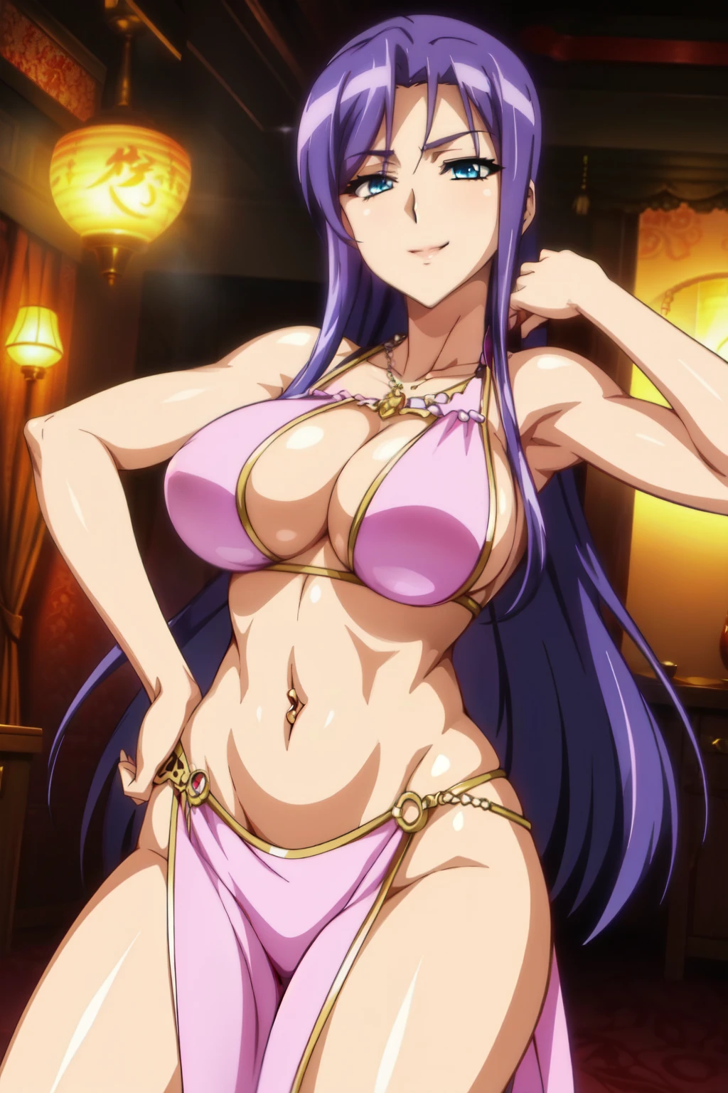 jewelry,gem, necklace,
blue eyes, purple hair,long hair,Bangs,
long hair, lipstick, smile, Hot girl, baddie, staring, glaring, bad attitude, mean girl, dare, angry, hate, crazy, smoking, sensual, attractive, masterpiece, best quality, highly detailed, a anime girls in long dress with navel cutout posing for a
picture, evil smile, smile, open mouth, , revealing dress, beautiful dress center
opening , long dress with bellybutton showing, ecchi anime style, anime girls, ecchi style, ecchi, digital
anime art!!, in anime style, official artwork, visual novel cg, beautiful anime girl, anime style 4 k, exposed
navel, exposed bellybutton, jewelry, earrings, complex detailed background, casino environment, fancy
interior environment, rich interior, navel piercing