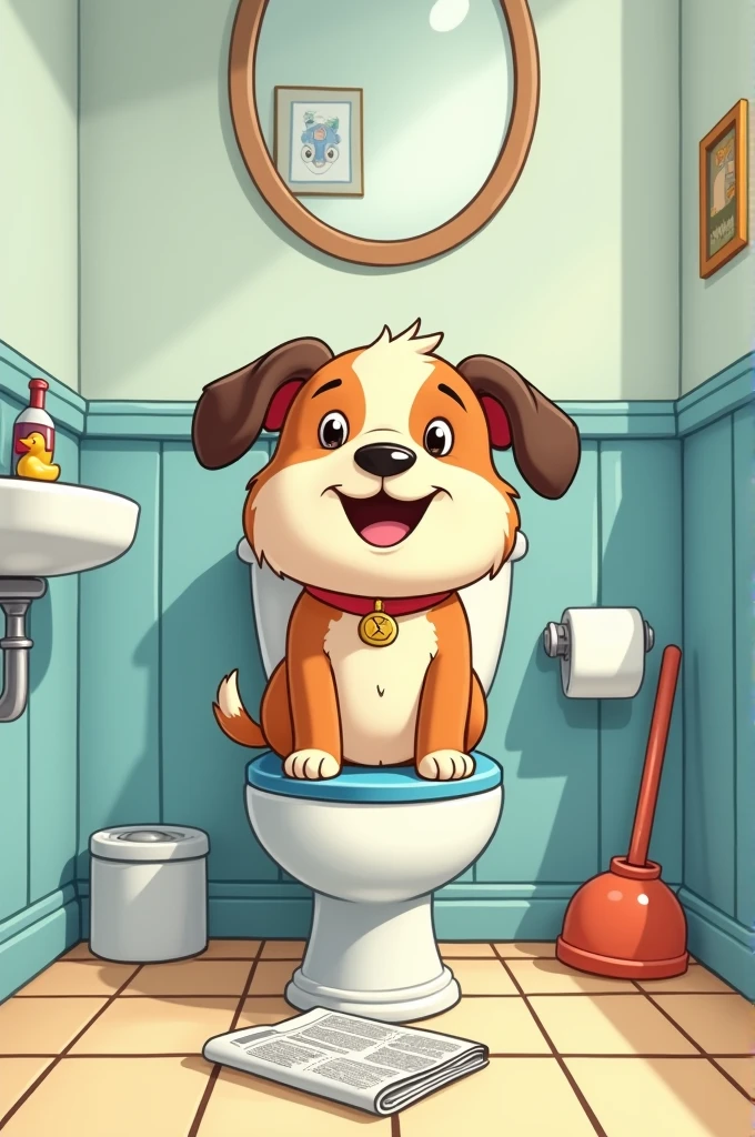 Cartoon dog on toilet
