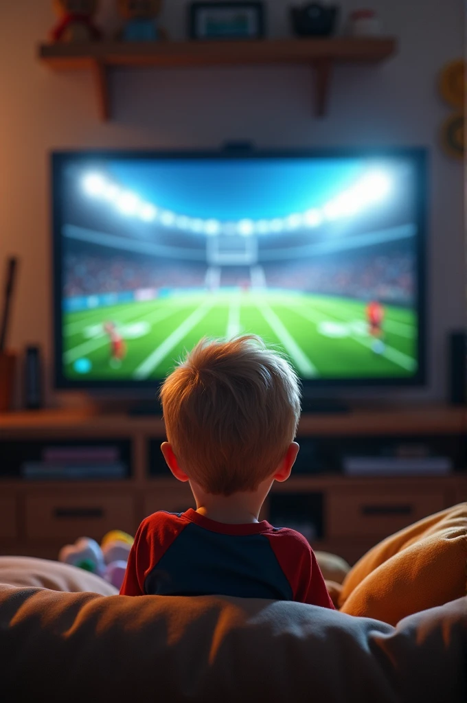 Child fan watching football on TV