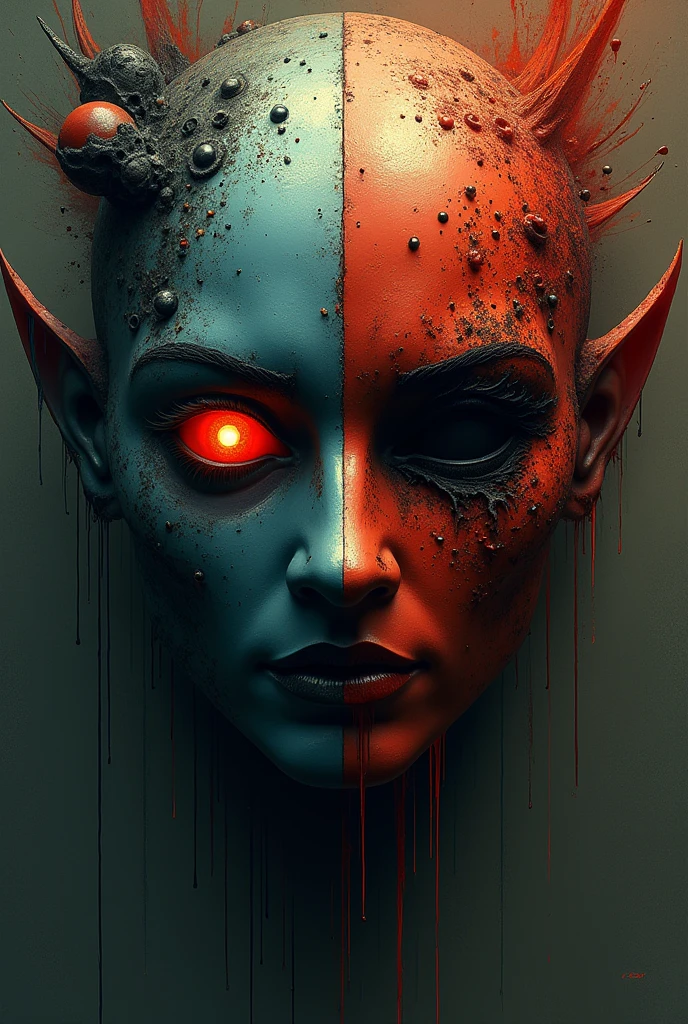 Good and evil mask drip trapstyle one face