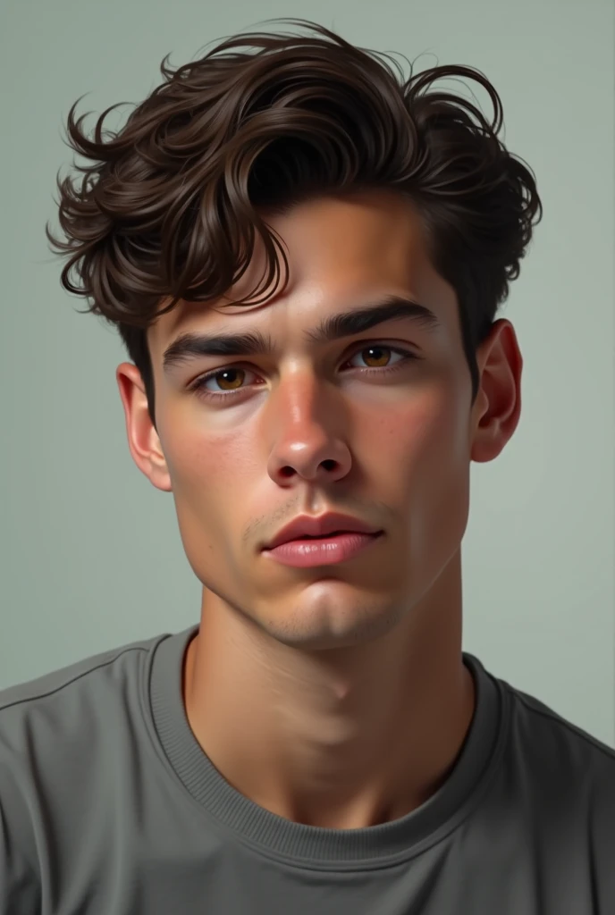 Handsome white man, about , Shaved beard, with youthful appearance, light brown eyes, Dark brown hair, wavy and a little short, similar to Theo James, with an unsympathetic appearance, and with average front, no tickets