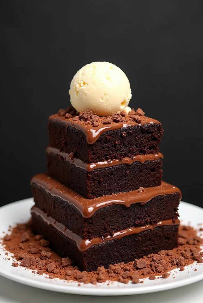 Pyramid cake with chocolate sprinkles and a scoop of vanilla ice cream