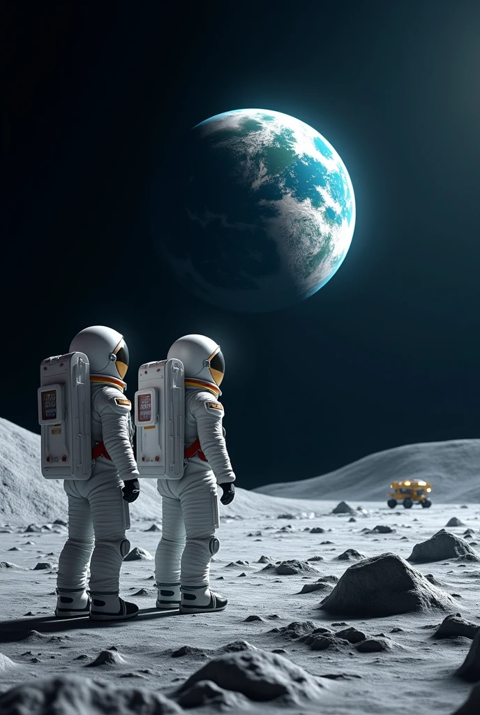 Astronauts in the moon seeing the earth 3D Animation