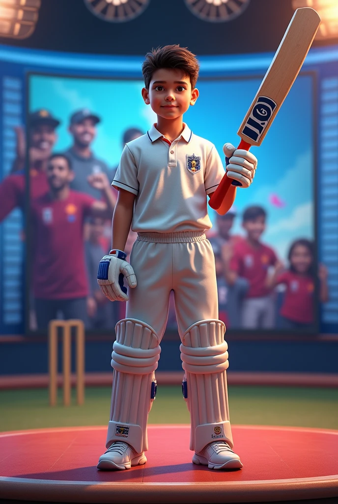 Cricket channel pic with a boy and a bat in his hand . Boy age is 15 years 