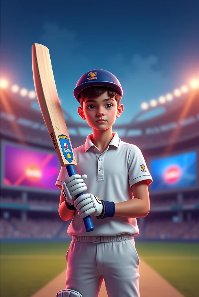 Cricket channel pic with a boy and a bat in his hand . Boy age is 15 years 