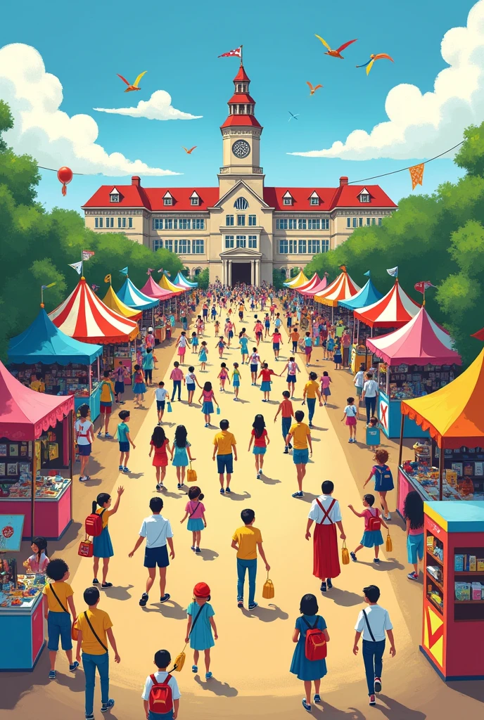 Give me a symmetrical drawing of a school fair