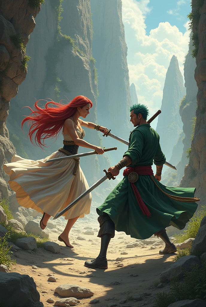 Zoro from One Piece facing Malenia from Elden Ring