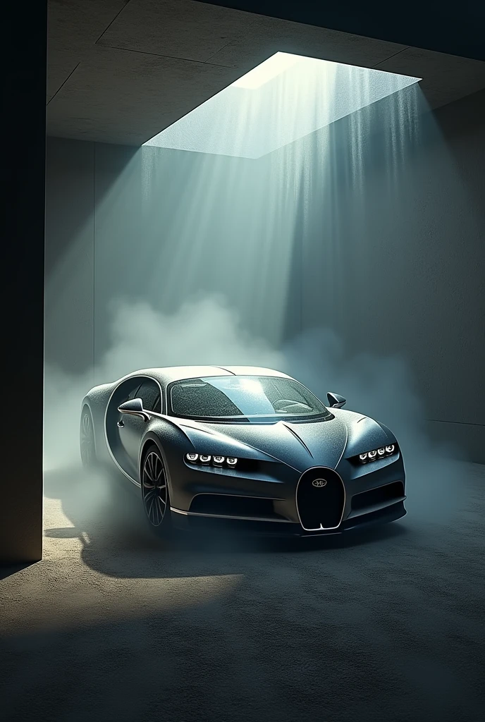 Bugatti Chiron inside a box full of dust