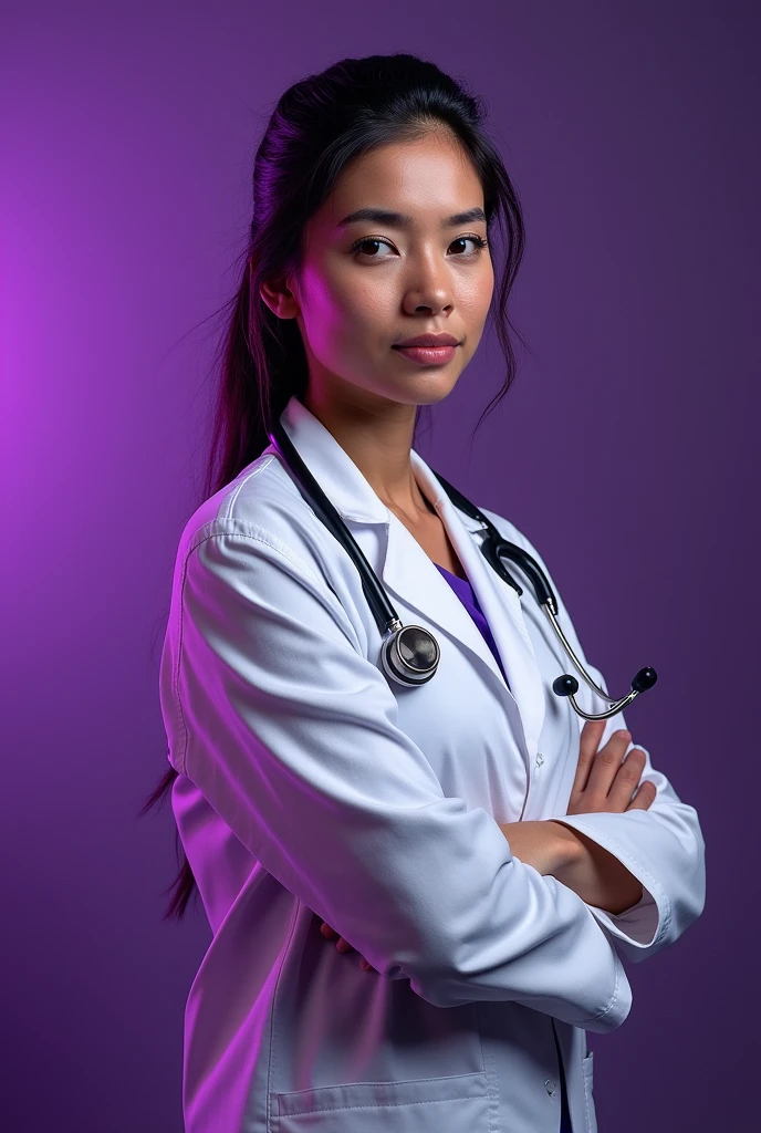 Create an advertisement with a real image, opening of Neurosurgery office, using the color purple in different shades and a photo of Dr.. Diana Paz Hernández with her name highlighted Add the name of the Doctor and some of the services she offers to the image above Add text to one side of the image Add the word NEUROCIRUJANA highlighted next to the Dr.. As an advertising text Add the services offered by Dr.. In the purple background, but using white letters