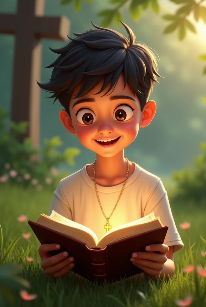 raise a happy teenage boy reading Bible