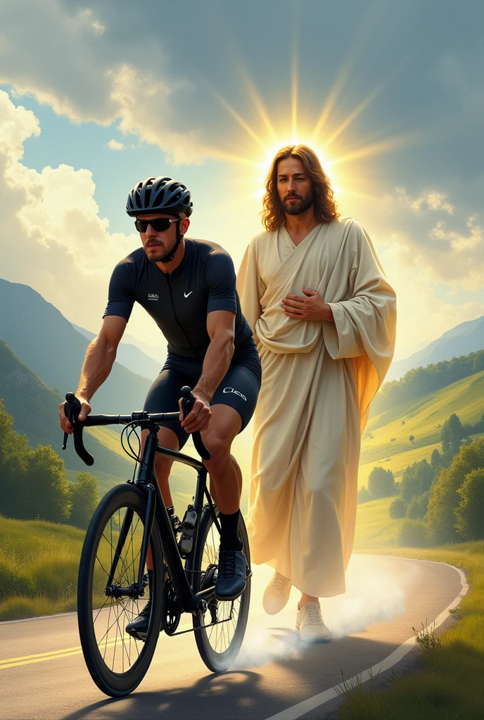 Make a cyclist on a bike with Jesus