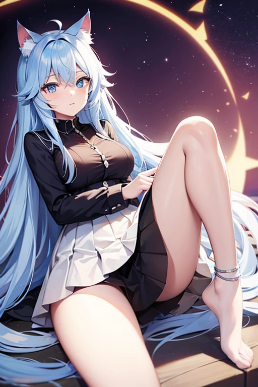 NSFW, masterpiece, highest quality, figure, 1 girl, gothic dress, cute face, baby face, small smile, middle teen, Night sky with stars and moon, long hair, skirt lift, show off pussy, topless, vagina, pussy, labia minora, spread your legs, put your knees up