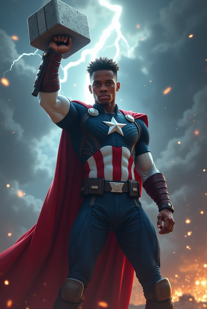 Young black Captain America with Thor's hammer