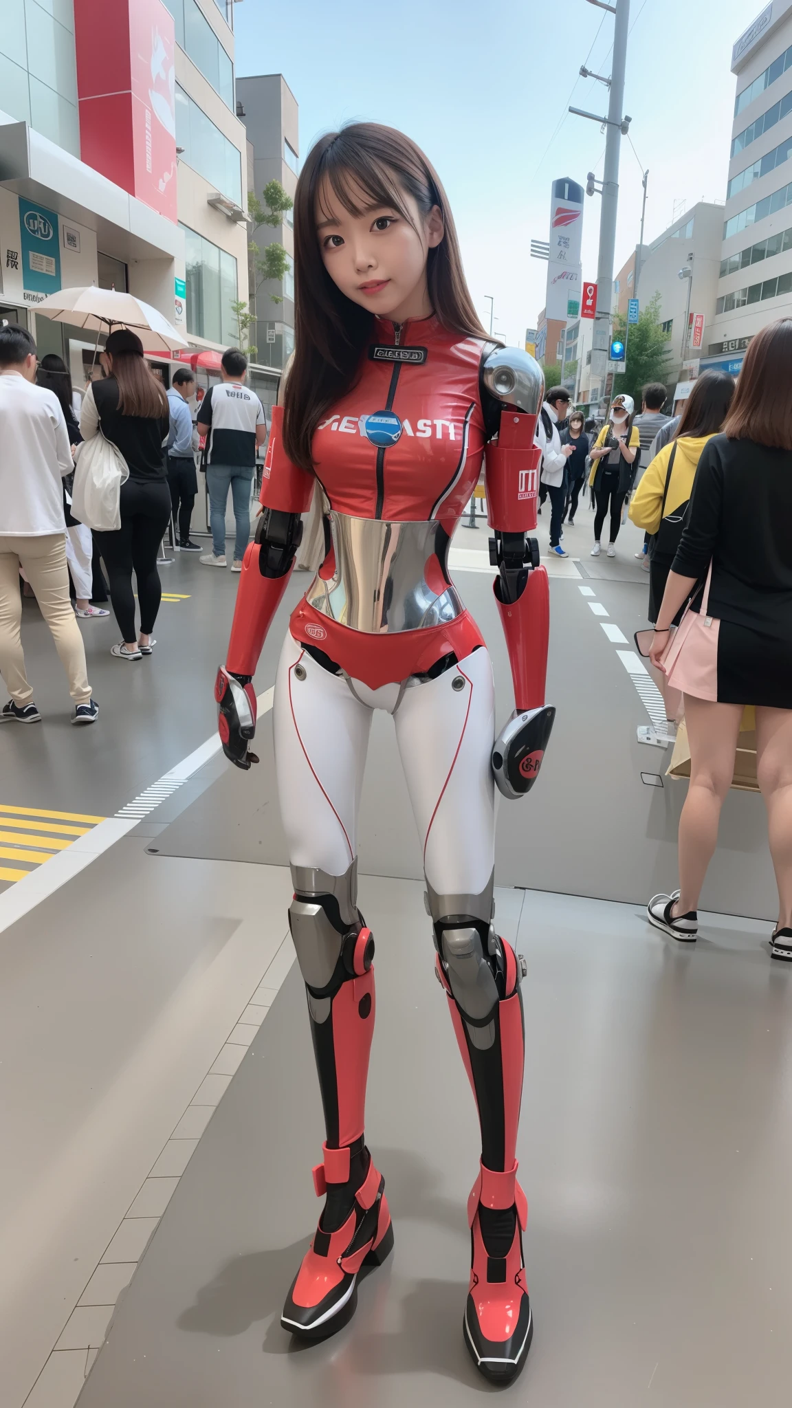 Race-queen, silver metallic costume, robot