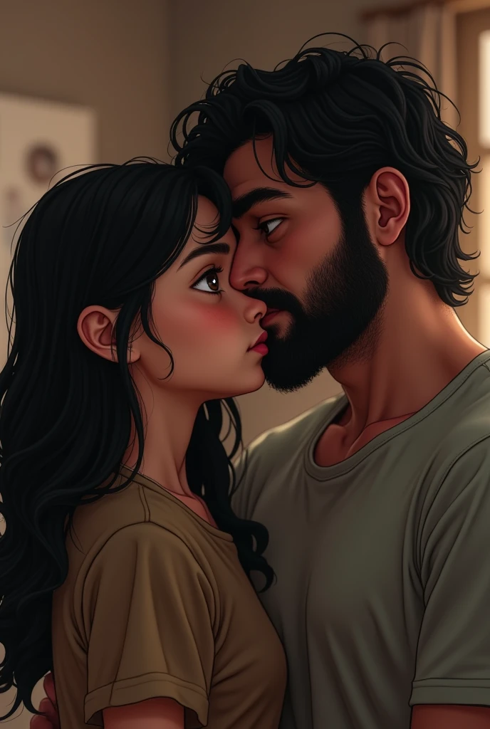 And then she said to the image of the father and daughter: I said that sometimes we can't get what they want, so I'll see what happens with black hair. The father also has black hair and a beard.