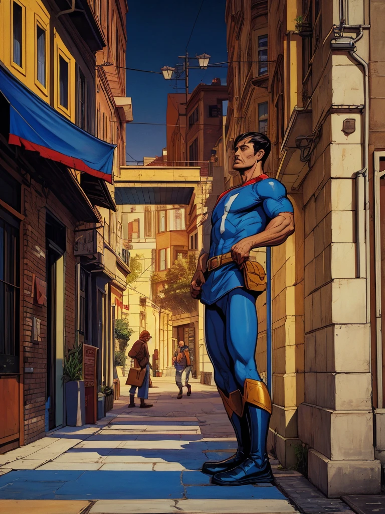 Two men talking on the street pintura inspirada em Norman Rockewell art in comic