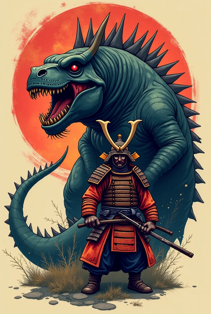 Logo of a megatherium and a samurai for a t-shirt