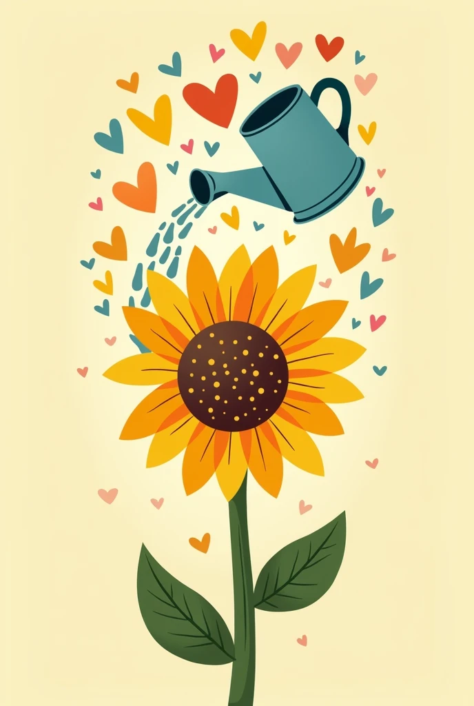 Create a logo for special children, where there is a sunflower that represents down syndrome, at the top of the sunflower there is a watering can that instead of watering with water is watering with symbols of special people like: deaf, mute, visually impaired, driver, ADHD and include others that follow the same reasoning.
