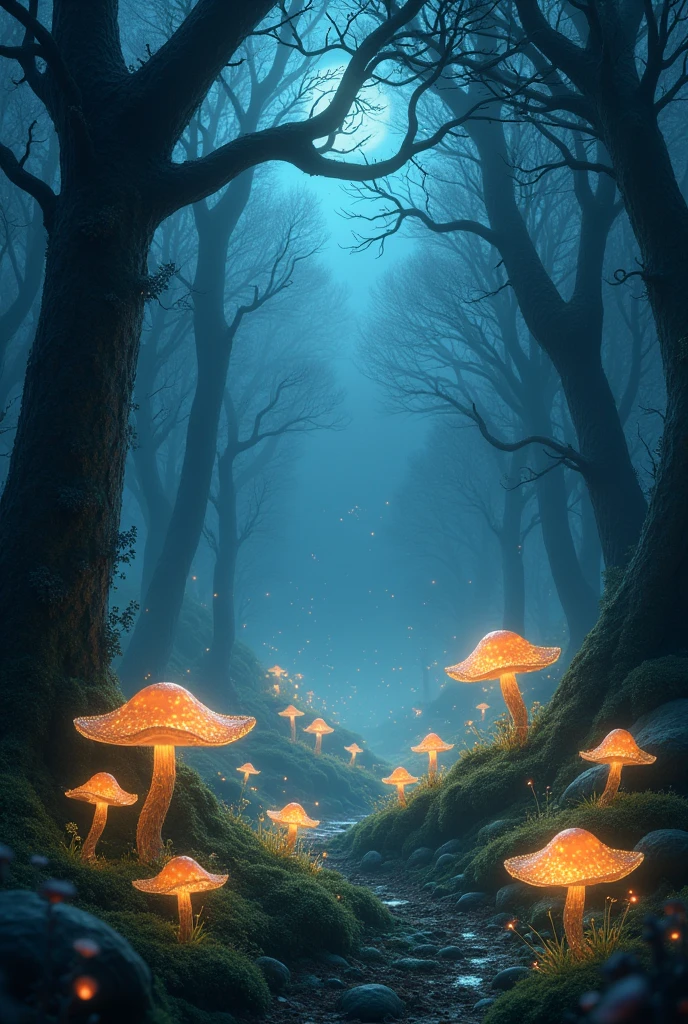 floor, moonligh, Mushroon, forst, mystical beings