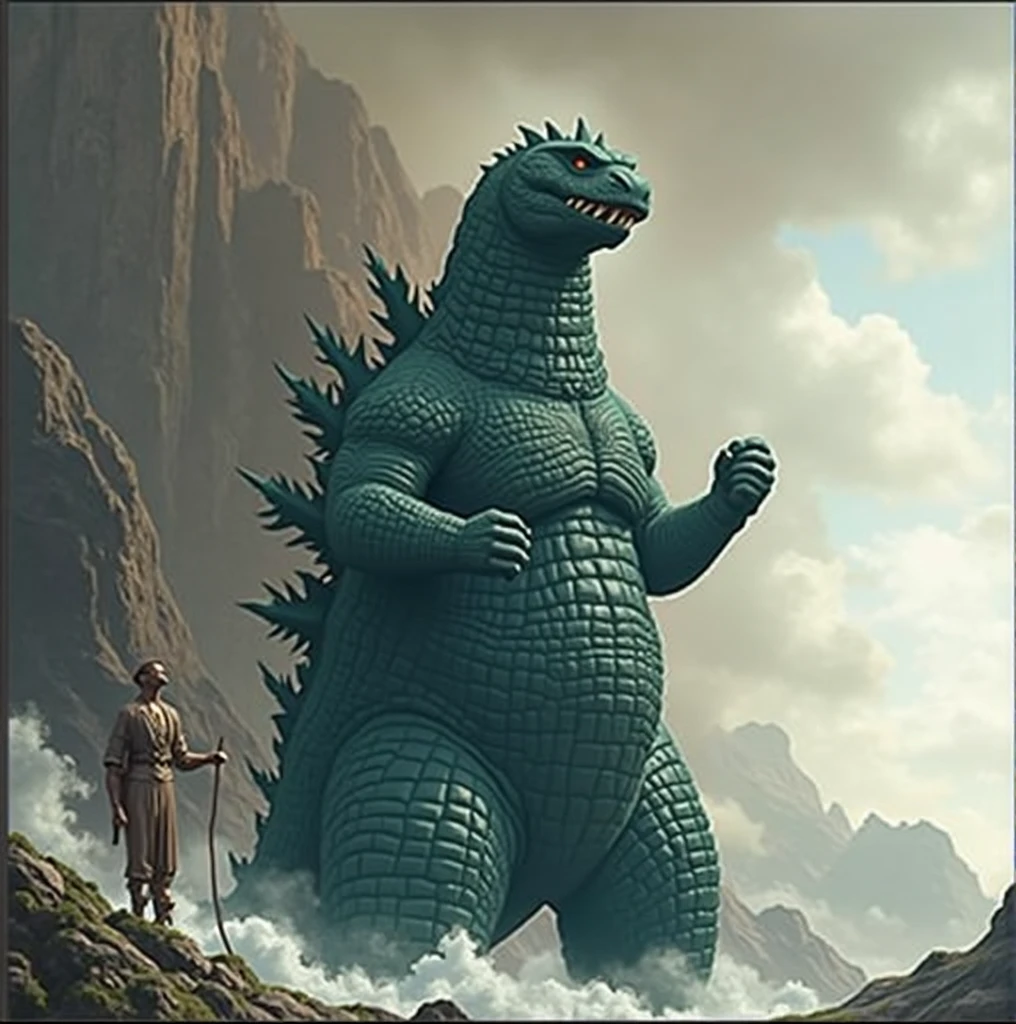 105 meter tall Kaijus, 50 wide, similar to image suggestion, boneless, Distant relative of the godzilla species, similar a godzilla junior.
