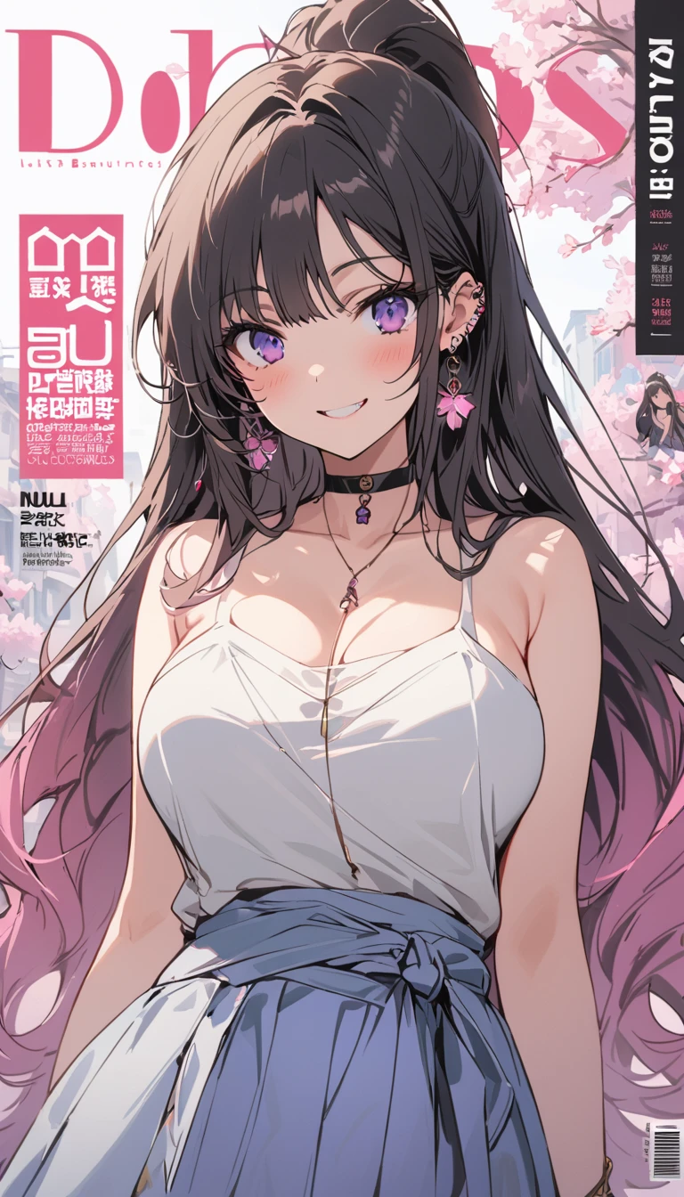 masterpiece, Highest quality, whole body, One Girl, bangs, black choker, blush, bracelet, chest, choker, clothes Surrounding area waist, clavicle, Cowboy Shot, ear Earrings, Eyebrows visible through hair, Gradient Hair, Grin, repair, jewelry, Kogal, Long Hair, Show Viewer, Earrings, Red eyes, ring, , smile, alone, street, null, cherry blossoms, petal,shape, (magazine:1.3), (cover-style:1.3), fashionable, woman, Vibrant, stop temporarily, front, colorful, dynamic, background, element, Be confident, performance, Holding, statement, accessories, Majestic, Coiled, Surrounding area, touch, scene, article, cover, bold, to attract attention, title, stylish, font, Catchy, Heading, big, impressive, Modern, tendency, concentrate, fashion,((masterpiece)), Highest quality, Absurd, Very detailed, Holographic, Cowboy Shot, ダイナミックなstop temporarily, Golden Ratio, Very cute girl, Mature Girls, so beautiful, Super beautiful asian girl with super beautiful purple eyes, so beautiful hair, Glowing Skin, High Ponytail, 素敵でsexyなボディ, Slim and delicate body, Perfect body, Cute Panties, Fox Headset, Take a photo with a cute alien spaceship,naked,Big Breasts,sexy
