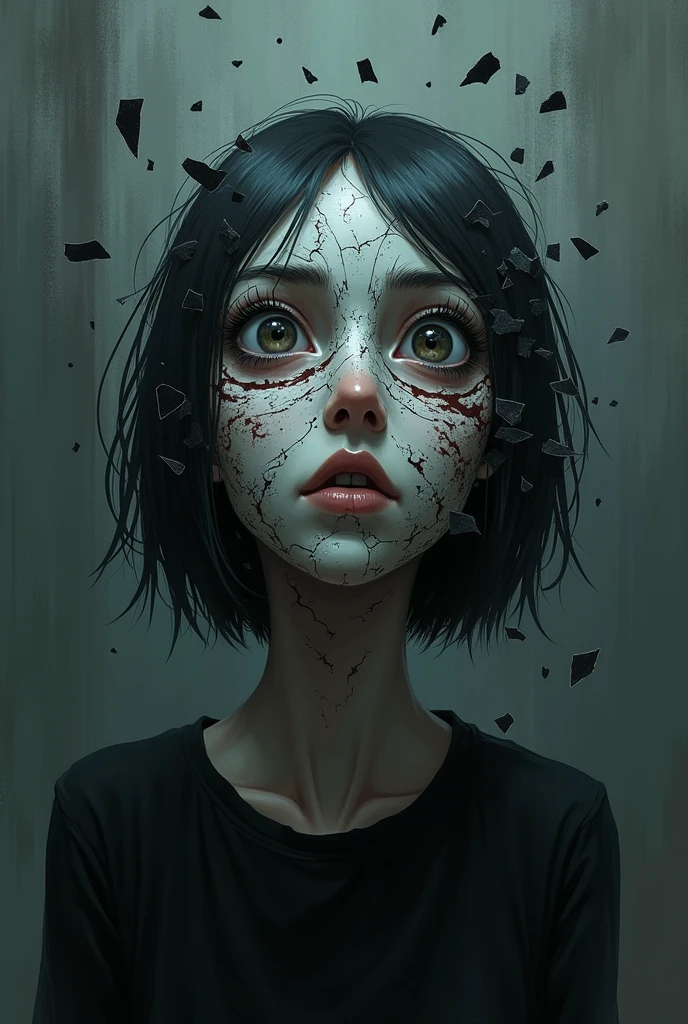 broken mask falling off face anime style