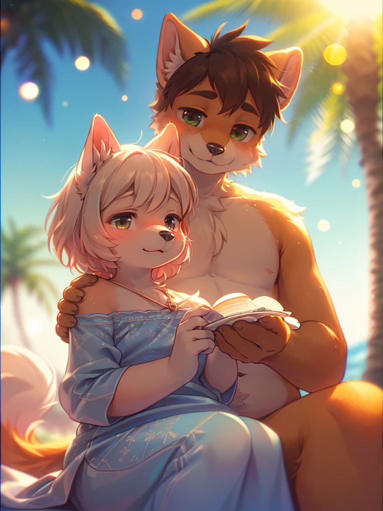 (Sumilux f1.4 50mm , low Latitude old color negative film , cross process , (bokeh), flare, chromatic aberration , soft focus, (Shallow focus) , soft glow , Maximum aperture, high Key , Transparent depiction , Tyndall)  , An elderly dog couple's lovey-dovey date , High sexual desire , loose body
