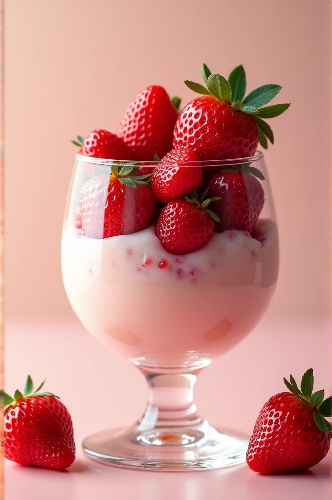 A glass full of strawberries with cream and a letter N