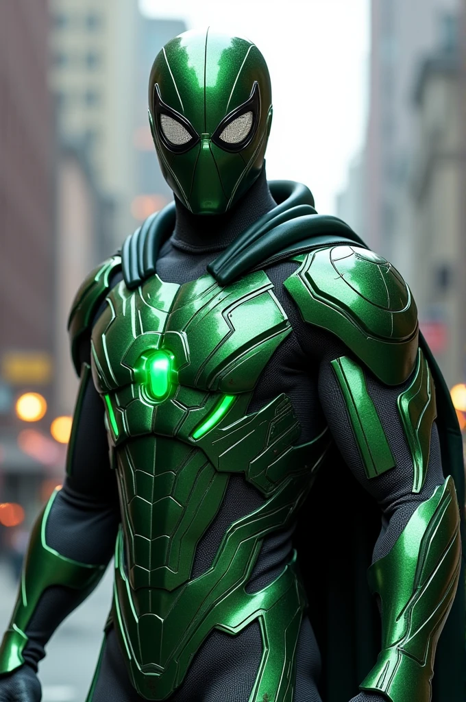 Spiderman  armord  green and black and white