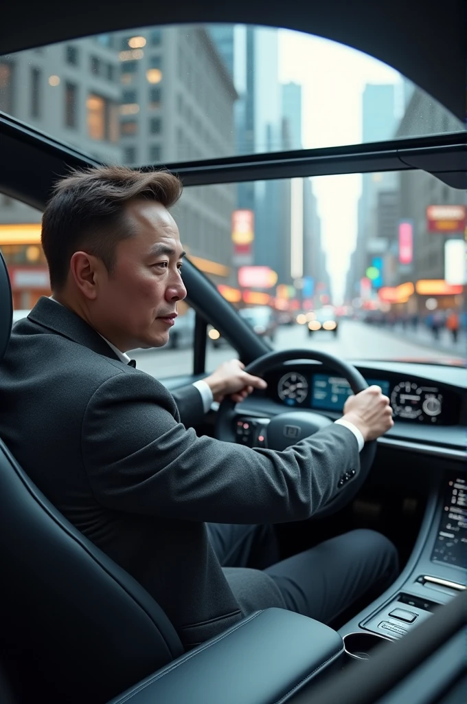 Elon Musk driving his car