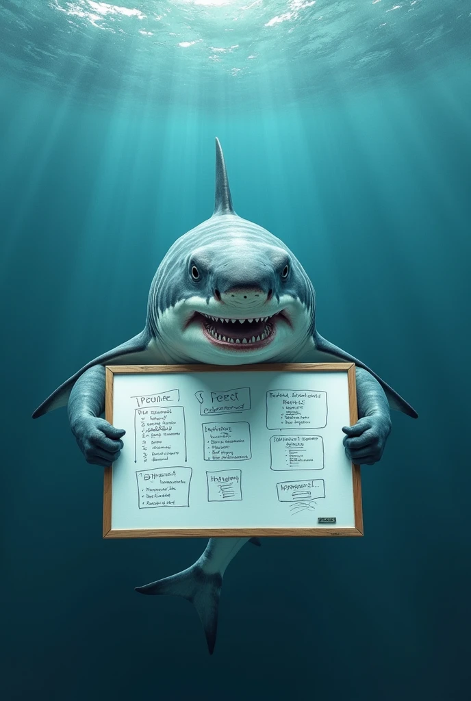Shark holding a whiteboard with multiple sections