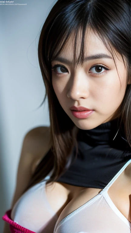 (beautiful detailed eyes, beautiful detailed lips, extremely detailed eyes and face, longeyelashes, 1girl, japanese, idol, fashion model, MAGAZINE COVER, cute, big breast in a see-through blouse, from the chest up, perfect female body, (best quality,4k,8k,highres,masterpiece:1.2),ultra-detailed,(realistic,photorealistic,photo-realistic:1.37),portraits,vivid colors,studio lighting, SFW, award winning)
