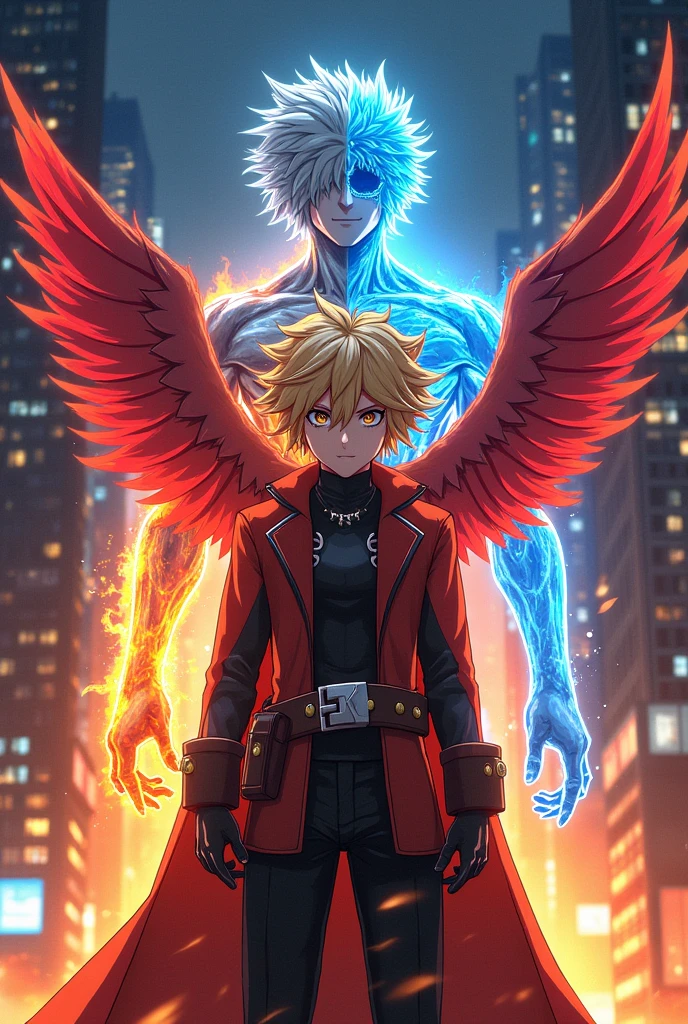 My Hero Academia Shoto Todoroki next to a blonde girl with yellow eyes and red wings