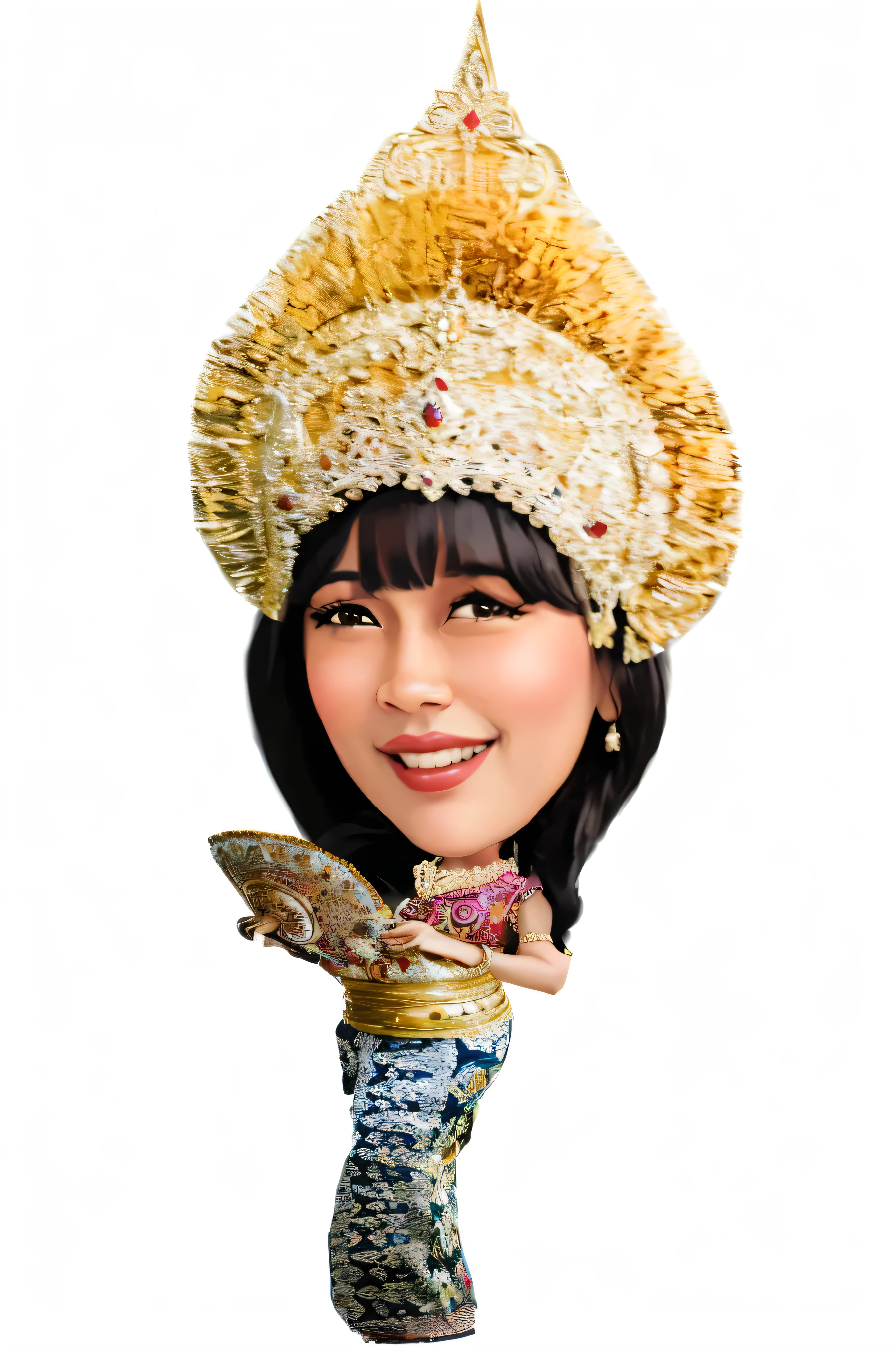 a cartoon of a woman and a crown, caricature illustration, caricature, chibi, cartoon portrait, potrait, in cartoon style, caricature style, emir, high quality portrait, full protrait, inspired by Altoon Sultan, inspired by Nil Gleyen, traditional portrait, detailed portrait, inspired by Basuki Abdullah, proffesional illustration, cartoonist
