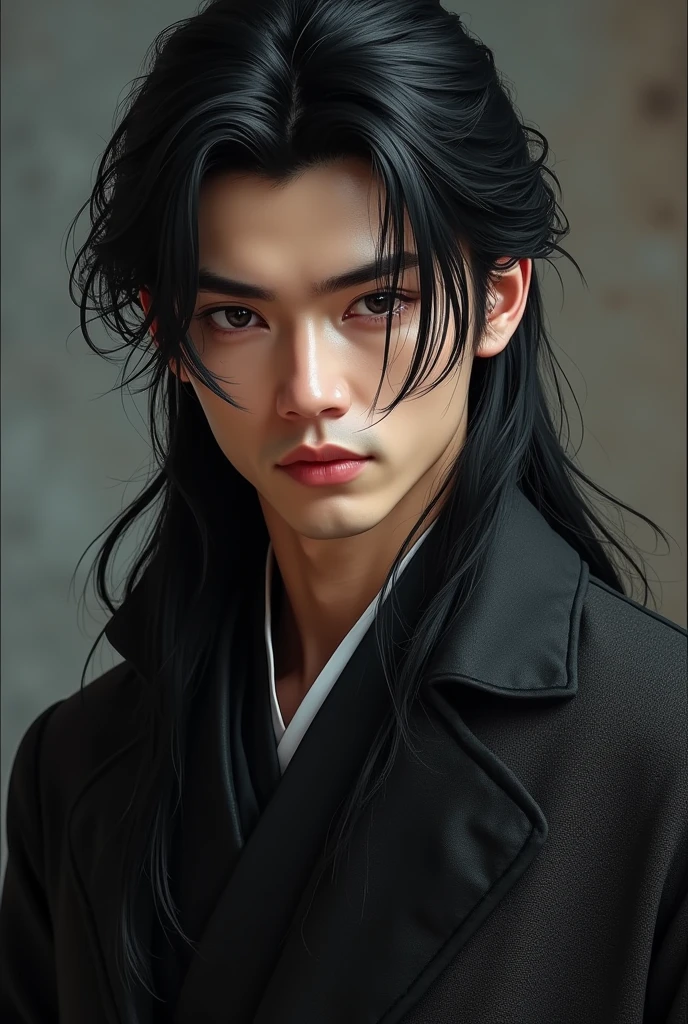 create a super realistic 18 year old. He has to have oriental features, Very beauthful, Cao Cao, brawny, black hair and eyes. It has a serious yet mysterious appearance.]

