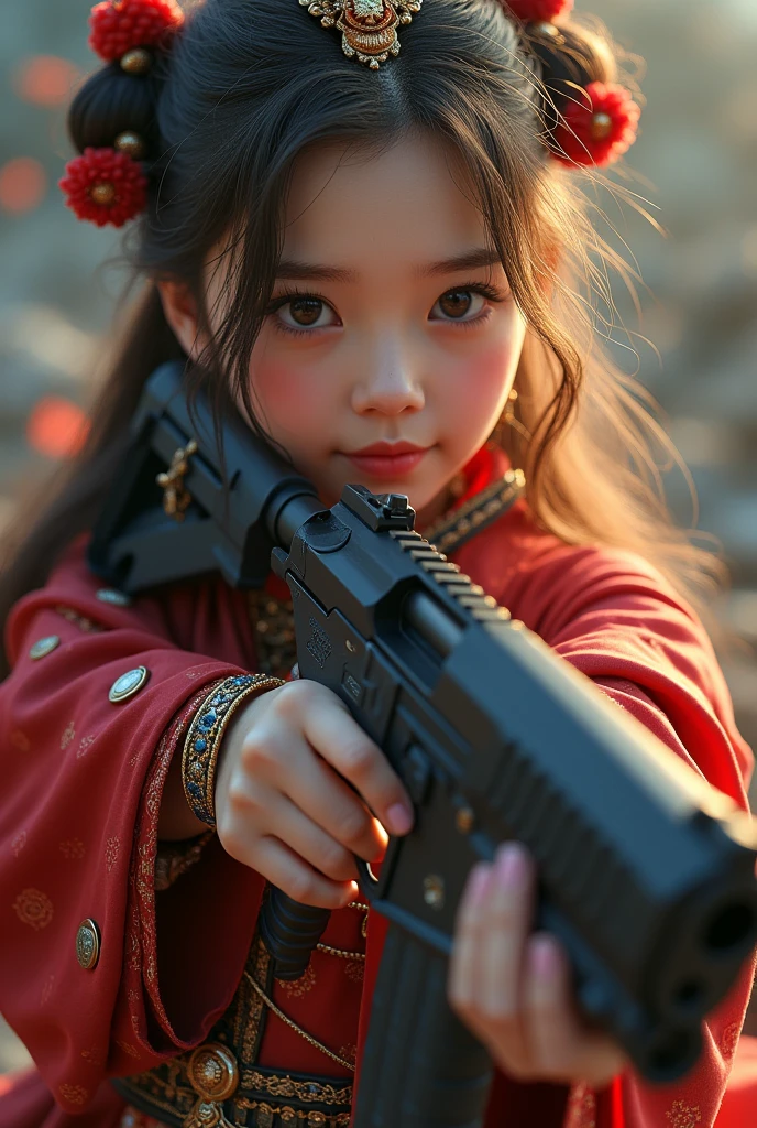 uhd, high details, best quality, goddess, gun