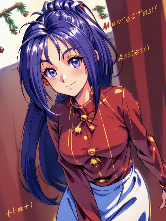 ((masterpiece)),((Ayako Katagiri)),((Katagiri Ayako)),((Mischievous Smile)),Anatomically perfect fingers,(((Snow Scene))),(((Santa Claus Costume))),winter,Separate costumes,Exposed navel
