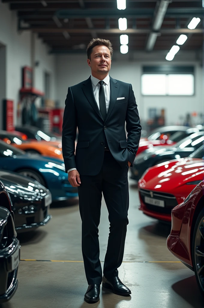 Elon Musk in a very nice garage full of cars