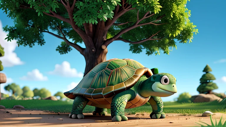 turtle behind the tree