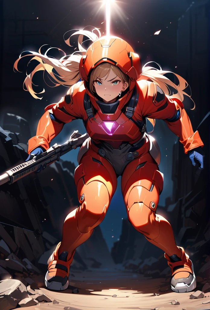 masterpiece, Highest quality, (((Ruined battlefield)))、(((Angry Face)))、Raising awareness, Large firearms, プラチナEarrings, Platinum Necklace, Bulu combat suit,Carrying a weapon, One Girl, cute, (Dynamic Lighting:1.2), Cinema Lighting, Delicate facial features, Detailed eyes, Sharp pupils, Realistic student, Written boundary depth, ボケ Written boundary depth, Sharp focus, (Very detailed, bloom, Shine:1.4), Lots of little gems, (((long_hair))), Twin tails、Earrings、分けた前hair、銀hair、whole body、Ultra close-up footage、The top is transparent up to the chest.、See-through design。The bottoms are a very short navy blue pleated skirt.、Fits snugly around the waist。The background is simple white.、this、The text is easier to see.。The light source is a soft light from the front....、The overall atmosphere is bright and clean....。