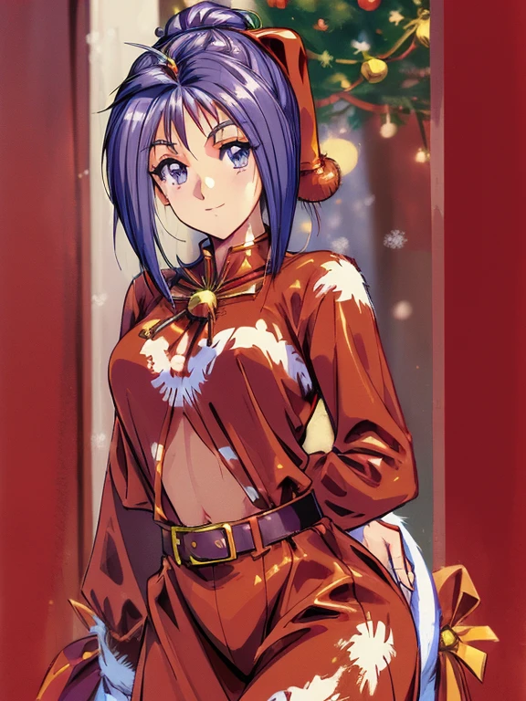 ((masterpiece)),((Ayako Katagiri)),((Katagiri Ayako)),((Mischievous Smile)),Anatomically perfect fingers,(((Snow Scene))),(((Santa Claus Costume))),winter,Separate costumes,Exposed navel