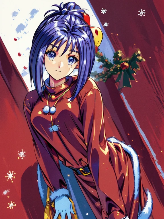((masterpiece)),((Ayako Katagiri)),((Katagiri Ayako)),((Mischievous Smile)),Anatomically perfect fingers,(((Snow Scene))),(((Santa Claus Costume))),winter,Separate costumes,Exposed navel